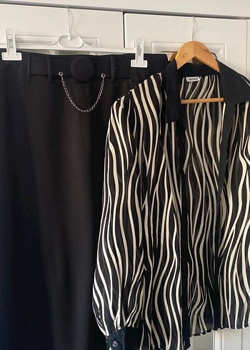 Zebra Desenli Siyah Pilili Midi Etek ve Gömlek Takım - Görsel 5