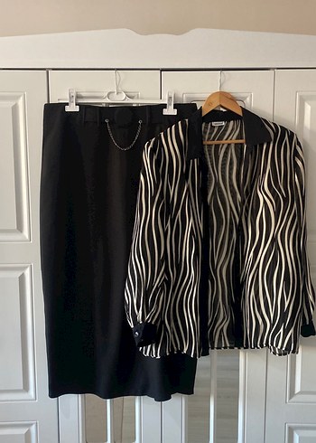 Zebra Desenli Siyah Pilili Midi Etek ve Gömlek Takım - Görsel 2