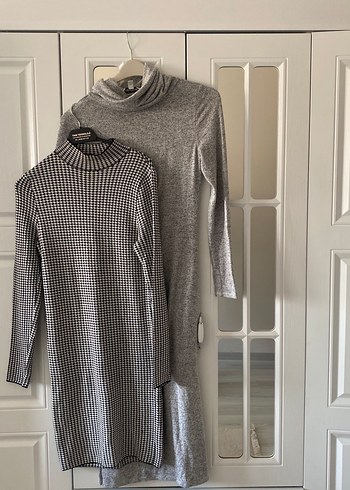 Gri Uzun Kollu Triko Midi Elbise kışlık triko iki adet fiyatı - Görsel 2