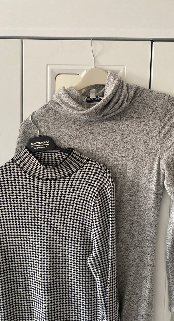 Gri Uzun Kollu Triko Midi Elbise kışlık triko iki adet fiyatı - Görsel 3