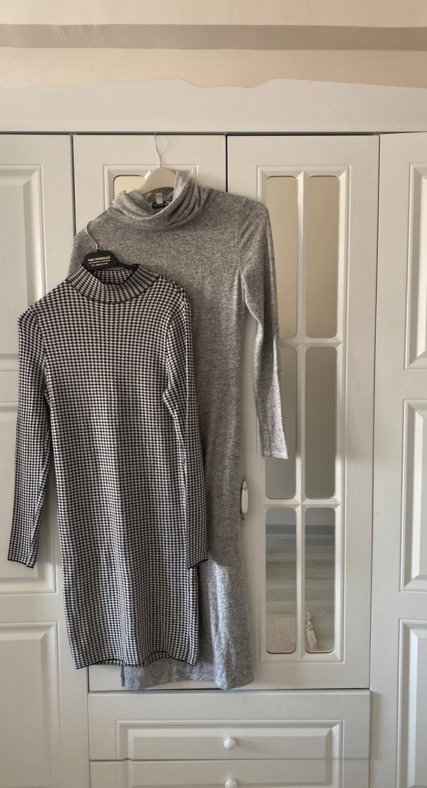 Gri Uzun Kollu Triko Midi Elbise kışlık triko iki adet fiyatı - Görsel 2