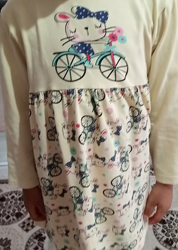 Çok Renkli Kız Çocuk Bisiklet Baskılı Elbise - Görsel 5