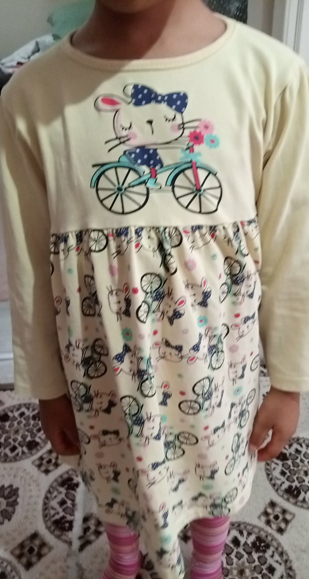 Çok Renkli Kız Çocuk Bisiklet Baskılı Elbise - Görsel 5