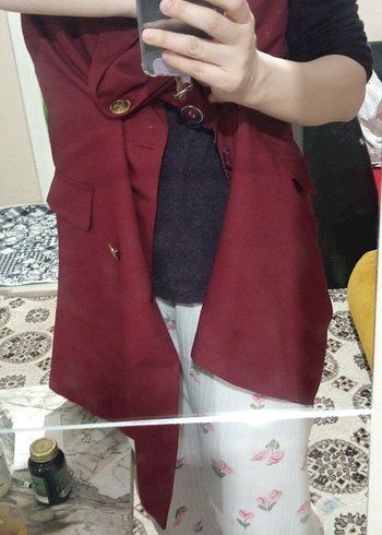 Bordo Düğmeli kolsuz yelek - Görsel 5