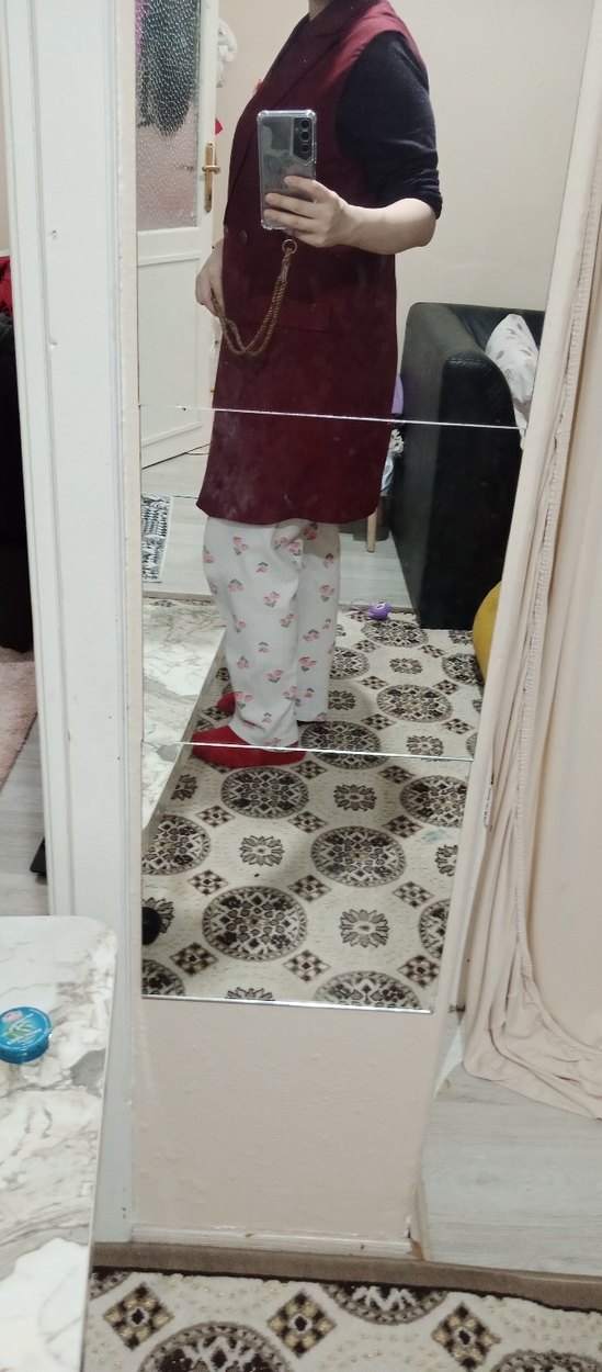 Bordo Düğmeli kolsuz yelek - Görsel 4