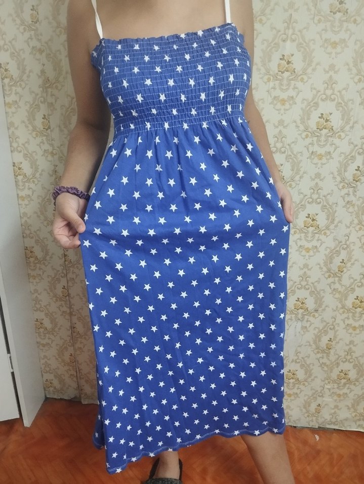 Mavi Bağcıklı Hamile Midi Elbise - Görsel 2