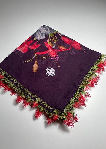 Bordo Dantel Detaylı Bohem Kadın Fular