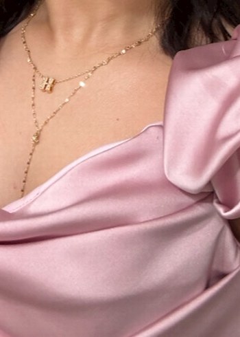 46 Beden Serica Moda Düşük Omuz Drapeli Pembe Abiye Elbise