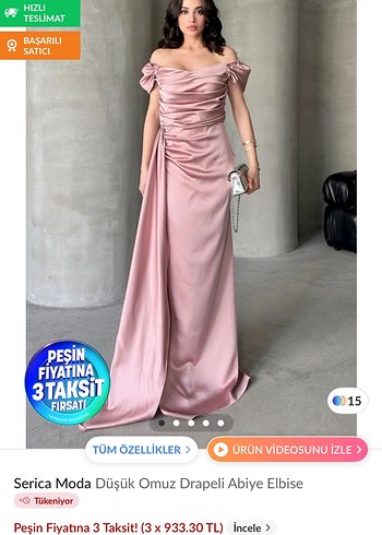 46 Beden pembe Renk Serica Moda Düşük Omuz Drapeli Pembe Abiye Elbise