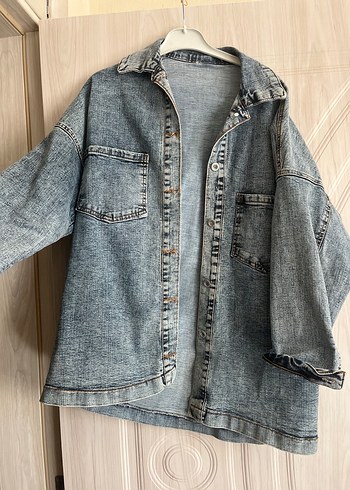 Düğmeli Gri Kadın Denim Ceket