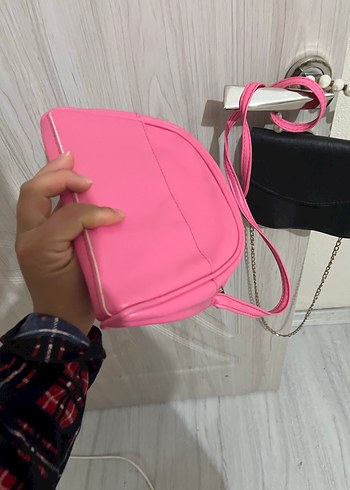 Beden pembe Renk Fermuarlı Pembe Deri Kadın Çanta