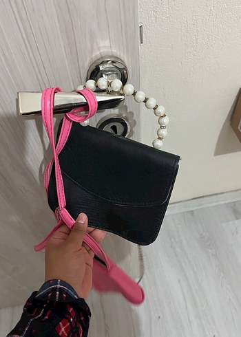 Beden Fermuarlı Pembe Deri Kadın Çanta