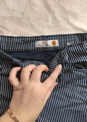 Diğer Düğmeli Çizgili Mini Kot Şort