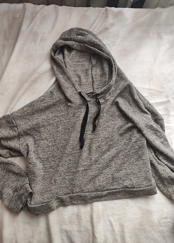 Gri Kapüşonlu Rahat Kesim Sweatshirt