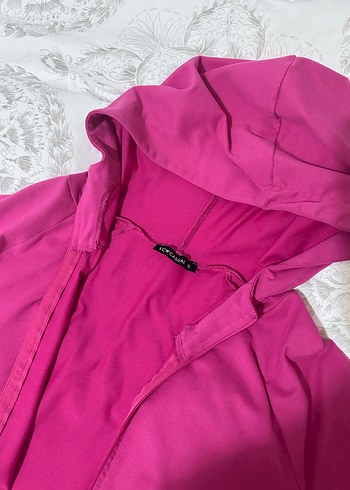 Fermuarlı Kapüşonlu Pembe Kadın Hırka - Görsel 2