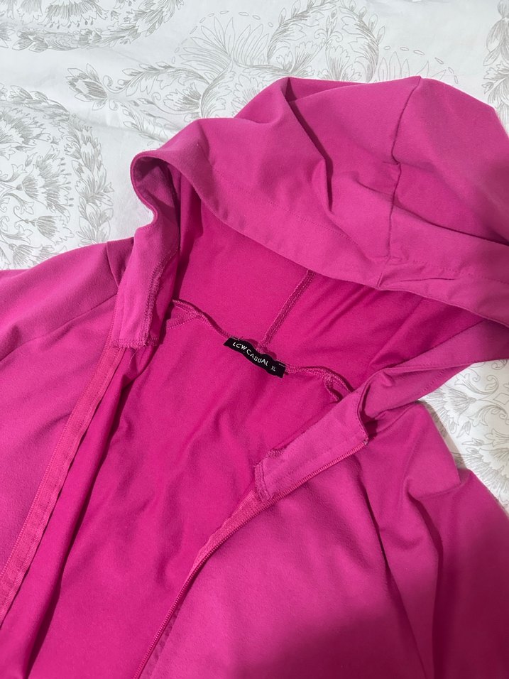 Fermuarlı Kapüşonlu Pembe Kadın Hırka - Görsel 2