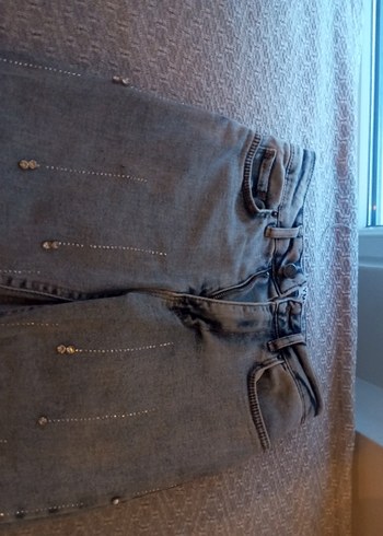 34 Beden gri Renk Gri Payetli Nakışlı Kadın Denim Jean