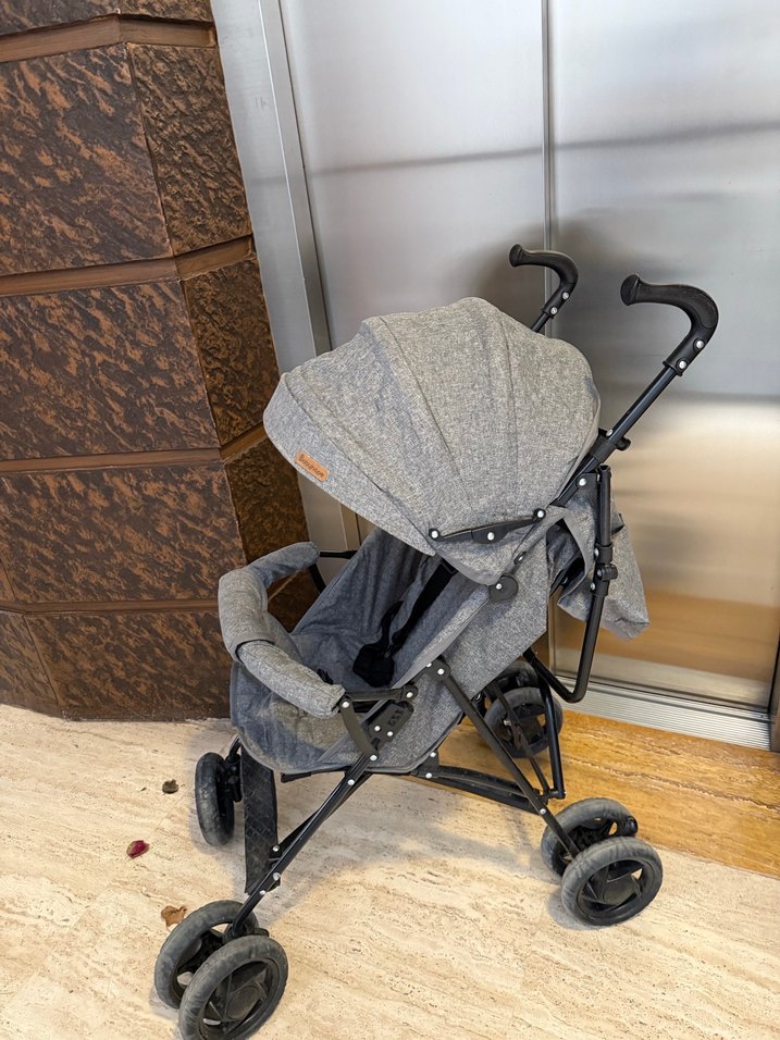 Gri Bebek Arabası Katlanabilir Şemsiye baston  Model - Görsel 2