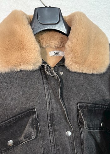 Kürklü Gri Kadın Kot mont - Görsel 4