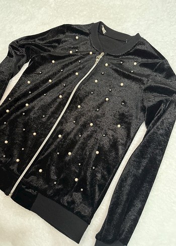 Siyah Kadife Boncuklu Kadın Ceket - Görsel 2