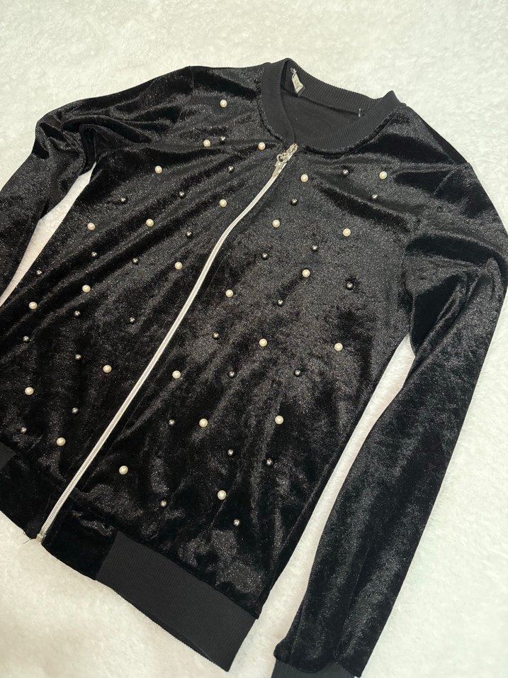 Siyah Kadife Boncuklu Kadın Ceket - Görsel 2