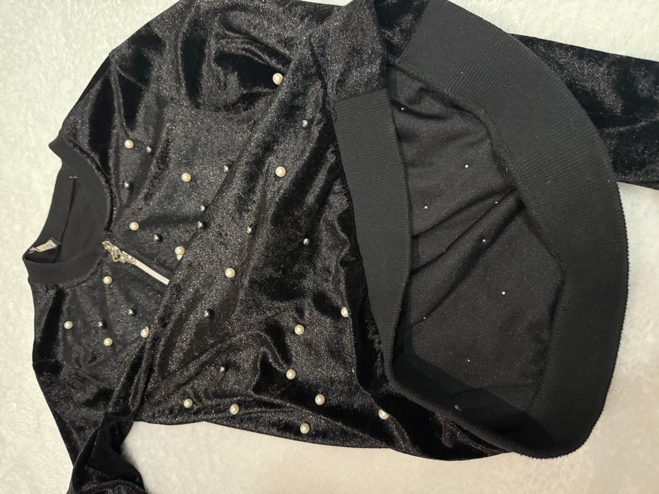 Siyah Kadife Boncuklu Kadın Ceket - Görsel 5