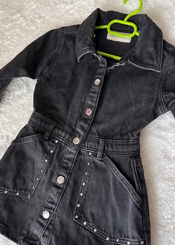 Kız Çocuk Siyah Denim Elbise - Görsel 3