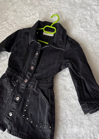 Kız Çocuk Siyah Denim Elbise - Görsel 2