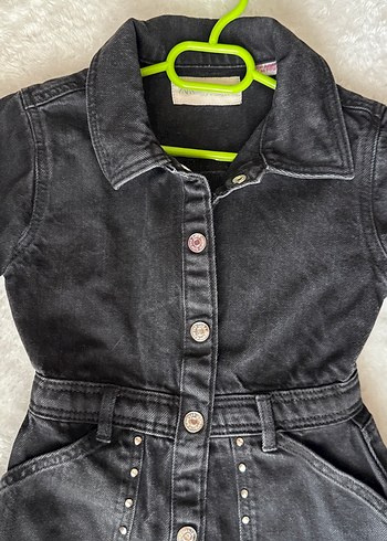 Kız Çocuk Siyah Denim Elbise - Görsel 4