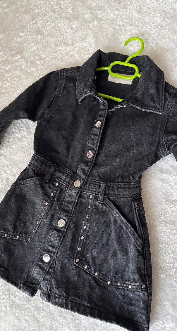 Kız Çocuk Siyah Denim Elbise - Görsel 3