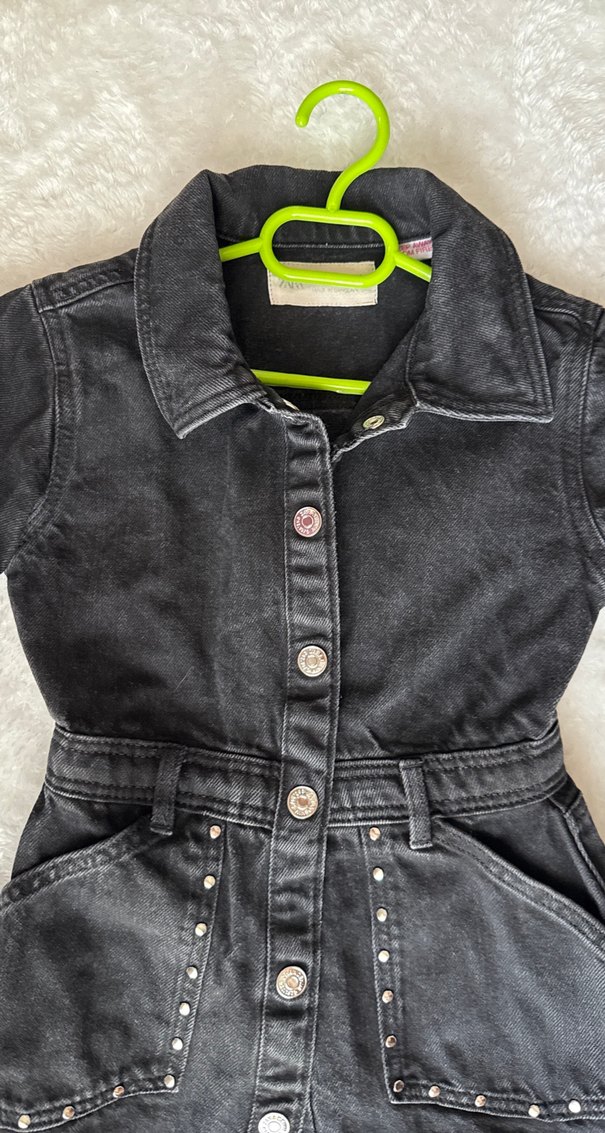 Kız Çocuk Siyah Denim Elbise - Görsel 4