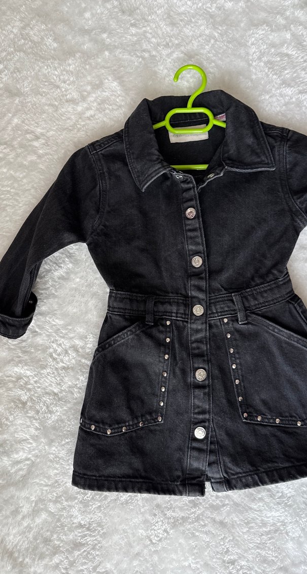 Kız Çocuk Siyah Denim Elbise - Görsel 5