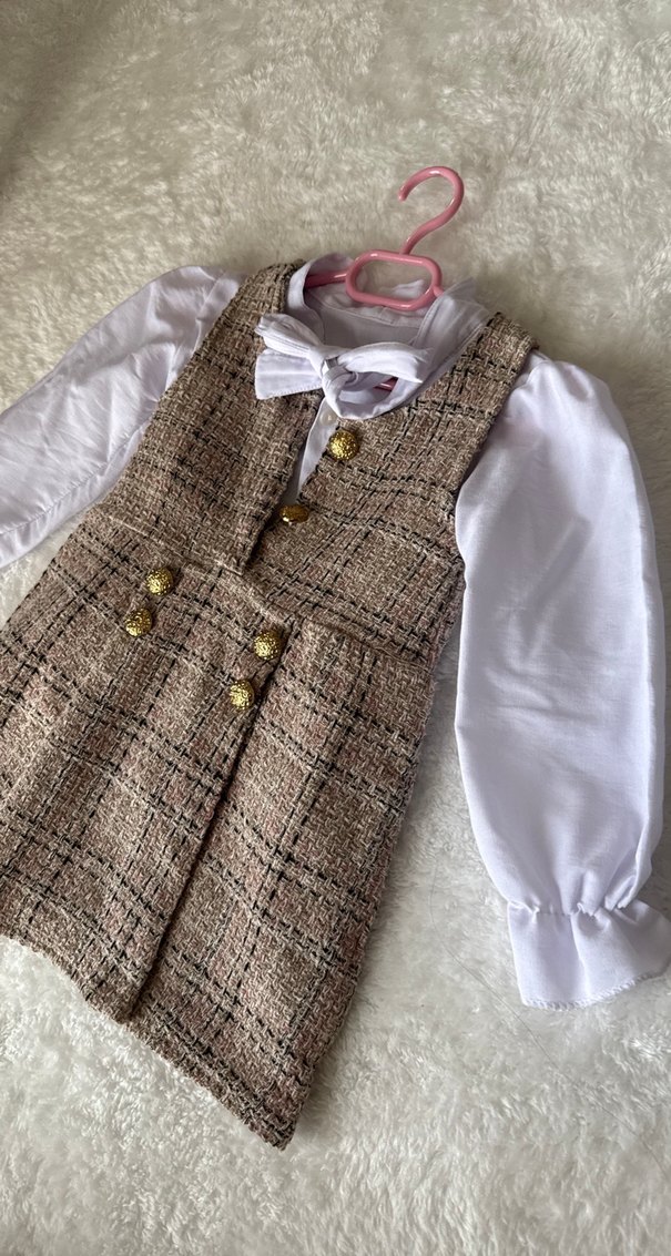 Kız Çocuk Kahverengi Klasik Elbise - Görsel 3