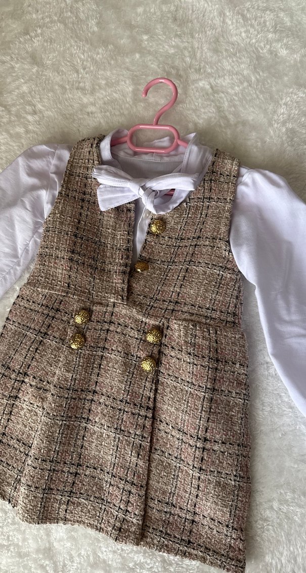 Kız Çocuk Kahverengi Klasik Elbise - Görsel 2