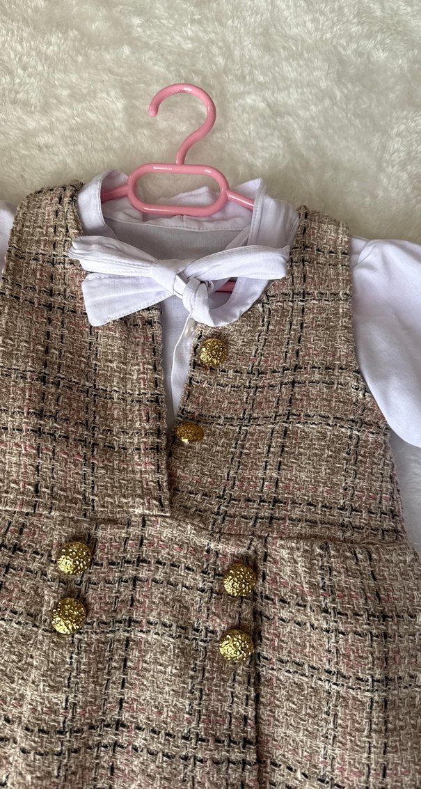 Kız Çocuk Kahverengi Klasik Elbise - Görsel 5