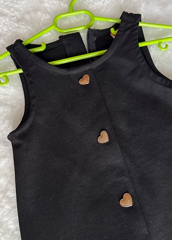 Siyah Kız Çocuk Düğmeli Kolsuz Elbise - Görsel 3