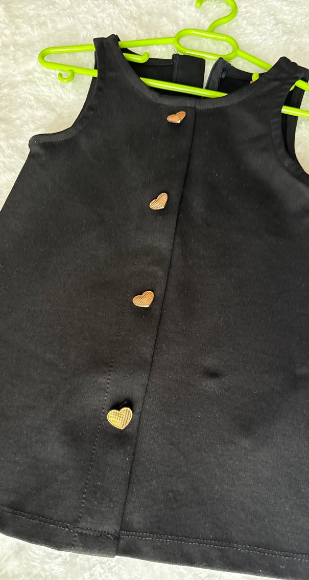 Siyah Kız Çocuk Düğmeli Kolsuz Elbise - Görsel 2