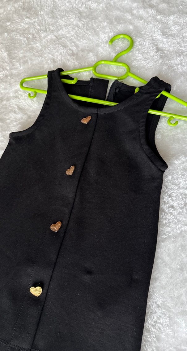 Siyah Kız Çocuk Düğmeli Kolsuz Elbise - Görsel 4