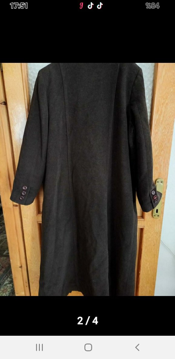 Düğmeli Kahverengi Uzun Kadın Kaban - Görsel 2