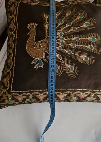 Koyu Kahverengi Nakışlı Bohem Dekoratif Minder - Görsel 3