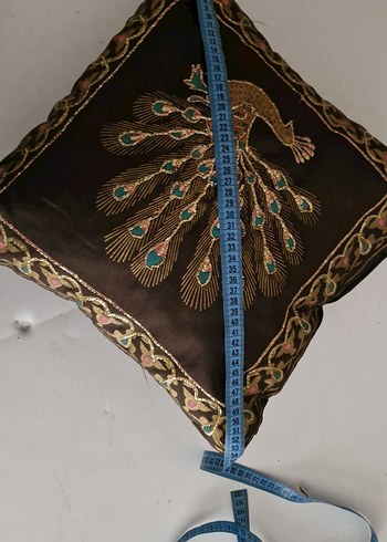 Koyu Kahverengi Nakışlı Bohem Dekoratif Minder - Görsel 4