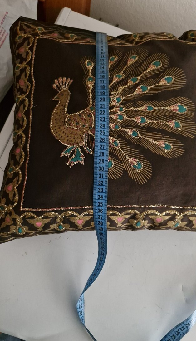 Koyu Kahverengi Nakışlı Bohem Dekoratif Minder - Görsel 3