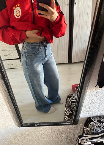 Kadın Açık Mavi Bol Kesim Denim Pantolon