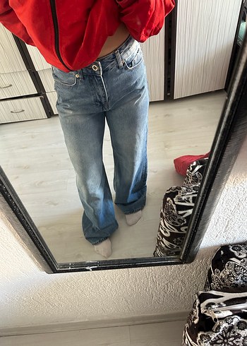 l Beden mavi Renk Kadın Açık Mavi Bol Kesim Denim Pantolon