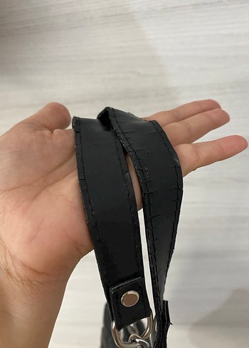 Zincir Detaylı Siyah Deri Kadın Çanta - Görsel 4