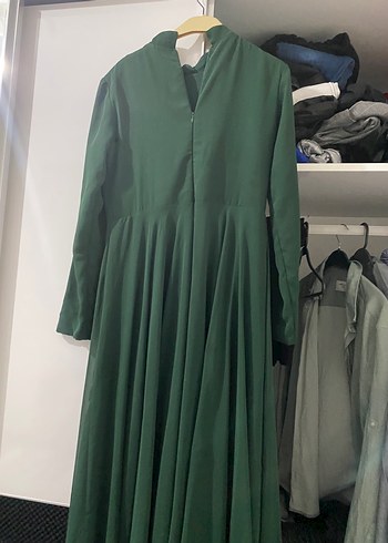 Yeşil Uzun Kollu Nakışlı Abiye Elbise - Görsel 2