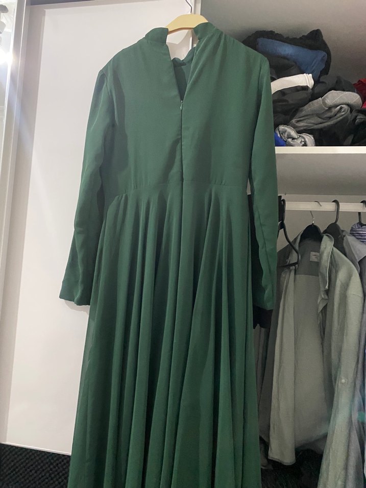 Yeşil Uzun Kollu Nakışlı Abiye Elbise - Görsel 2