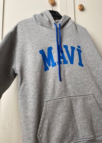 Mavi Gri Kapüşonlu Rahat Kesim Kadın Sweatshirt