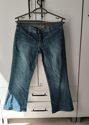 Kadın Mavi Bol Kesim Midi Kot Pantolon