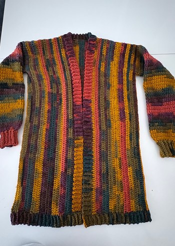 Çok Renkli Uzun Örgü Kadın Hırka - Görsel 2